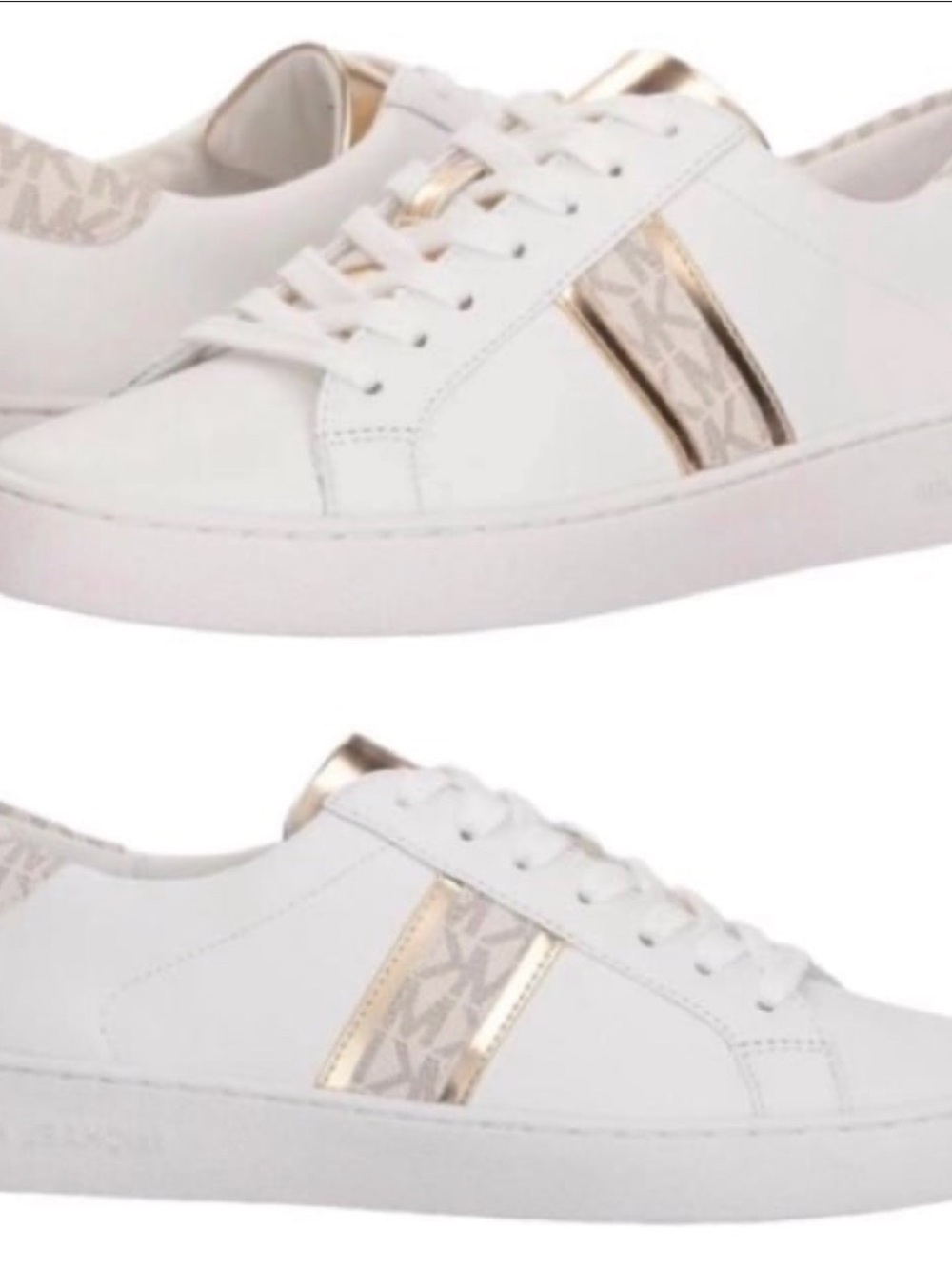 Michael Kors Irving Stripes White Leather Sneakers with Rose Gold Accents